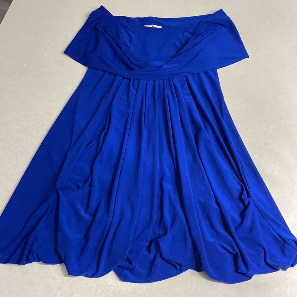 Joseph Ribkoff Royal Blue off shoulder Midi dress , ruffles front size 8 ⭐️⭐️⭐️